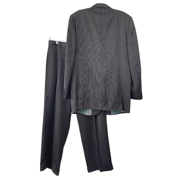 Midtown Man Suit Size 44L Stripe Black White Two Piece Set Career Business Work - Picture 2 of 8